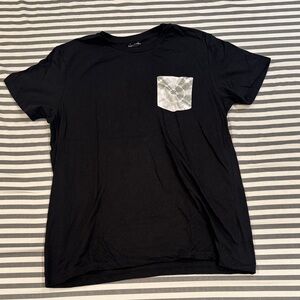 Men's Black Short Sleeve Tee with Printed Chest Pocket